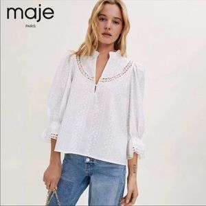 Maje embroidered lace trim blouse size 1